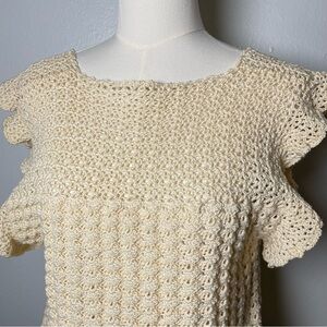 Handmade Crochet Top – Cream Knit with Flutter Sleeves Size M